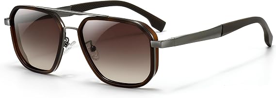 SUNGAIT Polygon Aviator Sunglasses Men Old School Style Adjustable Anti-slip Temples Polarized Lens for Driving Fishing
