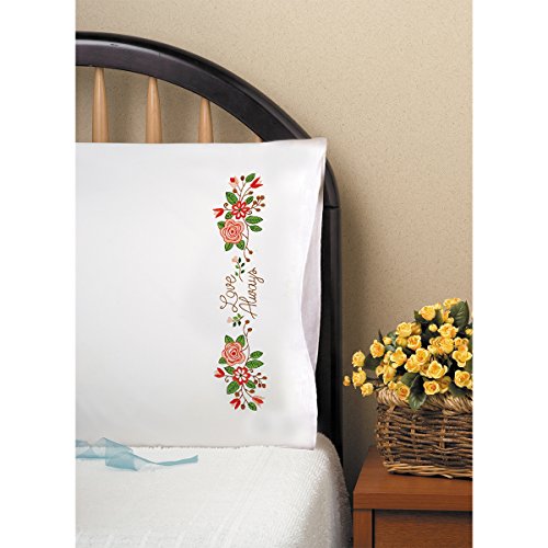 Design Works Crafts Tobin, 20 x 30 Stamped Pillowcases for Embroidery, Love Always, White