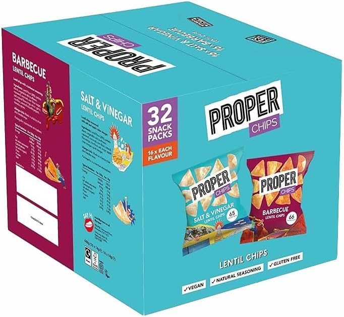 Proper Chips BBQ and Salt & Vinegar Mixed Case, 32 x 14g by Kandy Collection
