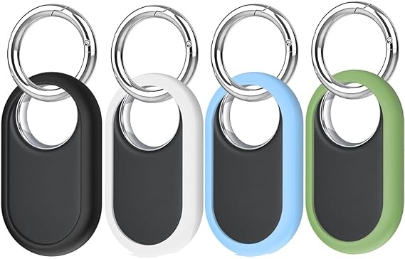 [4 Pack] for Samsung Galaxy SmartTag 2 Case Cover, Silicone Rugged Protective Holder Case for Samsung SmartTag 2 with Keychain for Pets, Keys, Luggage and More (Black+White+Blue+Green)