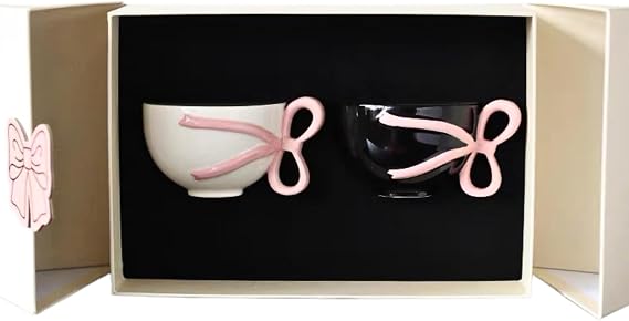 Bow Coffee Mug Pink Coquettee Coffee Mugs, Cute Mug Set of 2, 11 OZ, Aesthetic Gift for Women, Holiday