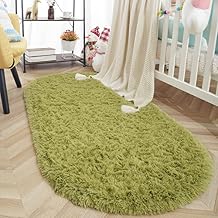 ISEAU Oval Fluffy Rug Carpets, Modern Plush Shaggy Area Rugs for Kids Bedroom Extra Comfy Cute Nursery Mat Bedside Rug for Boys Girls Room Home Decor Mats, 2.6 x 5.3ft, Green