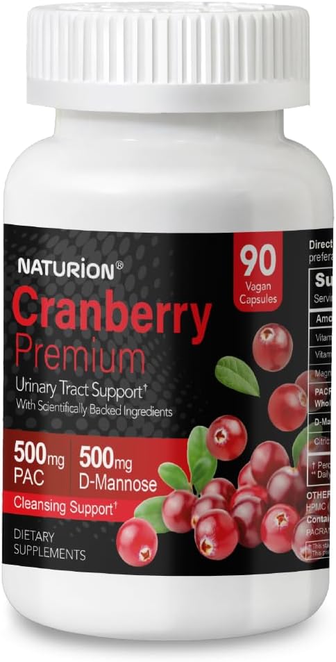 Cranberry Premium - Urinary Tract Support with PACRAN Cranberry Extract & D-Mannose, 500mg - 90 Vegan Capsules, 45 Day Supply