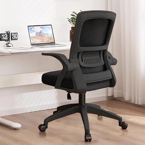 Ergonomic Mesh Office Chair - Breathable Swivel Desk Chair with Flip-Up Arms & Lumbar Support,Home Office Computer Chair,Adjustable Height Desk Chair(Black)