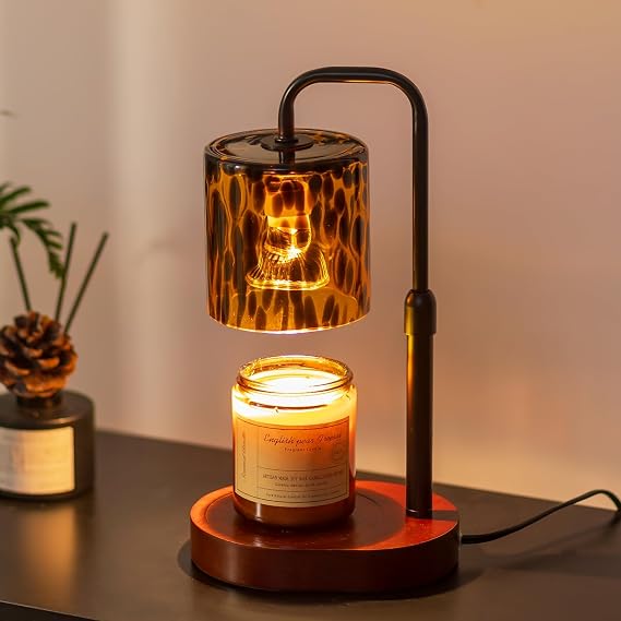 Candeldo Candle Warmer Lamp with Timer, Tortoise Shell Glass Shade