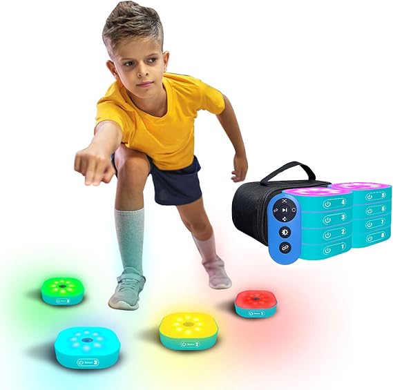 Reaction Training Lights Remote Control Speed and Agility Response Training Equipment 4 Modes & 4 Light Color Hand Eye Coordination Training Lamp for Sports and Fitness,8 Lights [Energy Class A]