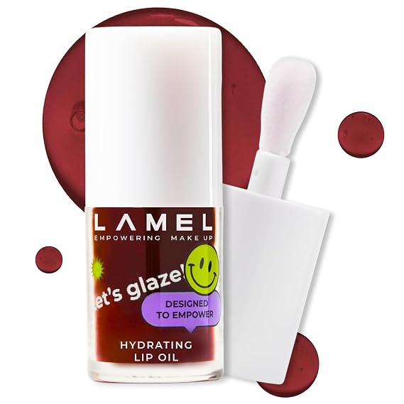 Lamel Hydrating Lip Oil LET`S GLAZE Chocolate Cookies, 0.13 fl.oz | Non-Sticky, Wet-Looking Glazing Lip Gloss Sheer Brown Shade w/ Big Applicator Hydrating, Moisturizing Lip Care, 404