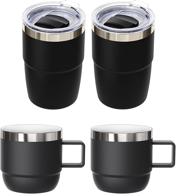 2 Pack 8 oz Espresso Cups with 2 Pack 6 oz Espresso Mugs