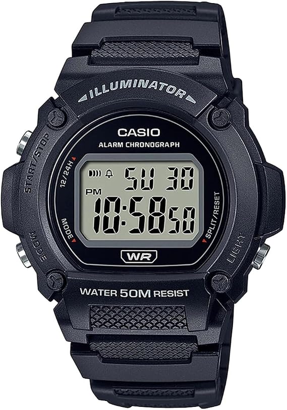 Casio W219H Series | Mens Digital Watch | 50M WR | LED Illuminator | 100 SEC Chronograph | 1/100 SEC Stopwatch | Daily Alarm | Hourly Time Signal | Auto Calendar | 7 Year Battery