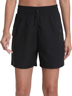 Womens Quick Dry Hiking Cargo Shorts with Zipper Pockets Lightweight Athletic Shorts for Workout Travel Camping