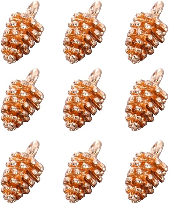 RCFINE 50Pcs Mini Pine Cone Charms Pendants Christmas Charms Pendants for DIY Crafts Gift Bracelet Necklace Jewelry Making (Gold)