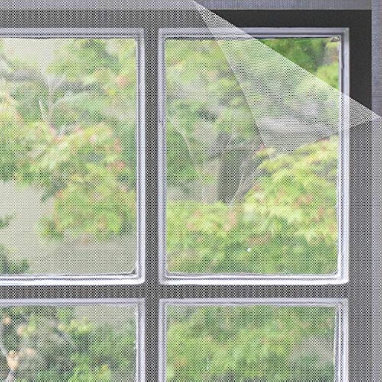 Flyzzz DIY Self-Adhesive Window Screen Netting Mesh Curtain, 100X150cm Approach 39.37x59.05 Inches, with Hook and Sticky Tape, Fitted to Multiple Windows 1 Pack, White