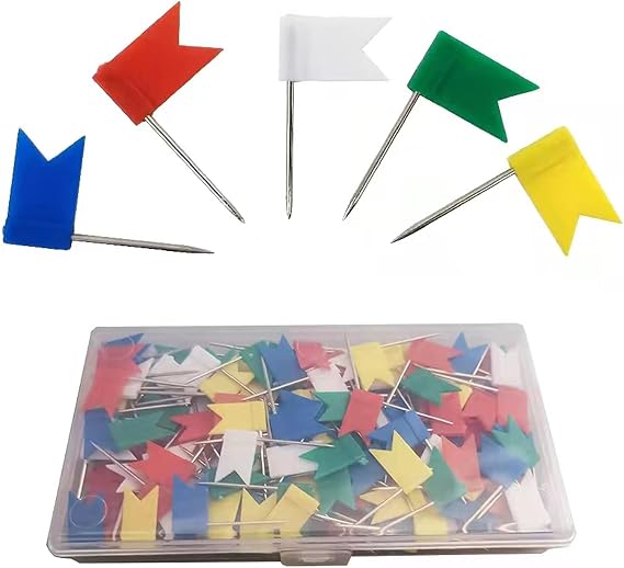 100 Pieces Map Thumb Tacks Colourful Drawing Push Pins with Storage Box Travel Map Push Pins Decorative Map Tacks for Map Drawing Board Decorative Office School