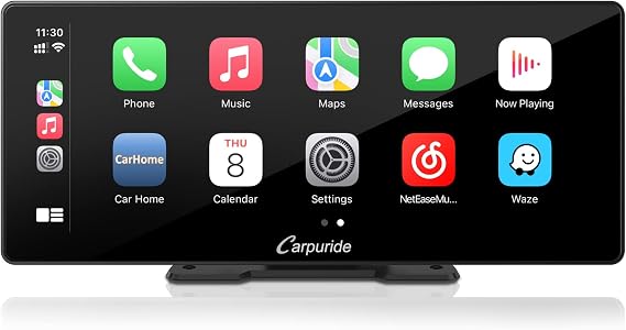 Carpuride W103 Wireless Portable Carplay & Android Auto, 10.3 inch 1080P Touch Screen Car Stereo, Mirror Link/GPS/Siri/FM, Dash Windshield Mounted