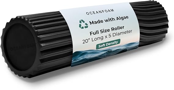 Oceanfoam Soft Tidal Roller (Black) - Low Density Foam Roller for Physical Therapy, Back Pain, Excercise & Stretching - Wave Textured - Yoga, Athletics, Wellness - Full Size, 20" x 5"