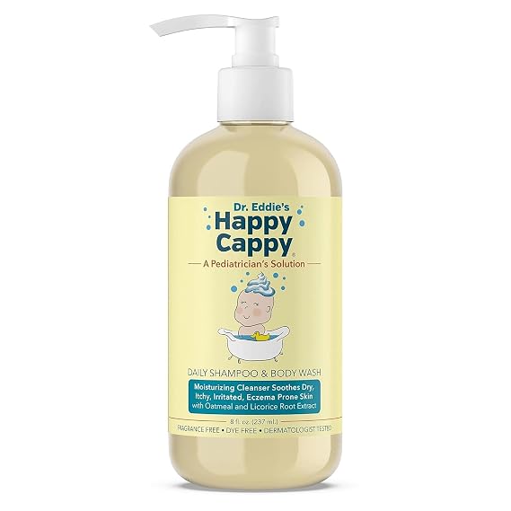 Happy Cappy Baby Shampoo & Body Wash - Infants, Toddlers, Kids - 8 fl oz | Shampoo & Body Wash for Eczema-Prone Skin, Reduces Itching and Redness, Dermatologist Tested, Fragrance Free