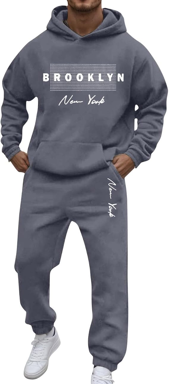 Men's Tracksuits Set Hoodie Jumper Casual Fit Long Sleeve Pullover Tracksuit Letter Printed Hoody Sweatshirt and Joggers Sweatpants Sweatsuit Running Sport Sweat Activewear Loungewear Jogging Suit