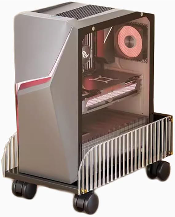 PC Tower Stand with 360 Locking Wheels,Computer Under Desk,with Elevated Plastic Guard Rails,Max Load 110 Lbs,for Fax Home Office(Black)