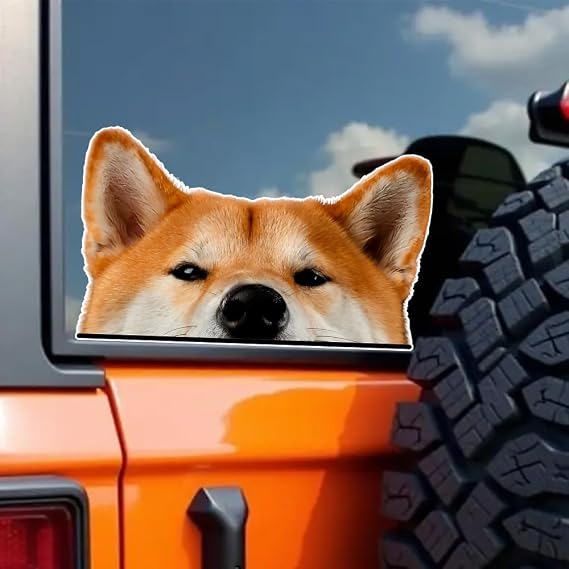2-Pack 5.91"x3.54" Peeking Red Shiba Inu Car Decal Sticker, Durable and Waterproof Vinyl Sticker for Cars, Trucks, Motorcycles, Laptops, Windows, Glass, Walls #2BZ578