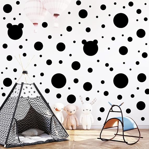220 PCS Modern Minimal Black Peel & Stick Vinyl Polka Dot Wall Decal Set