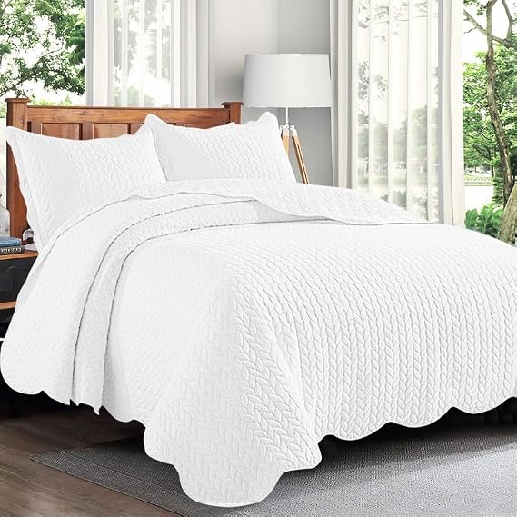 Cozy Haven Quilt Mono Bedspread 2 Pieces Set – Coverless Quilted Leaf Motif Bedspread, Comforter Throw, Summer and All-Season Lightweight Bedding Sets, with 1 Pillow Shams (Single, White)
