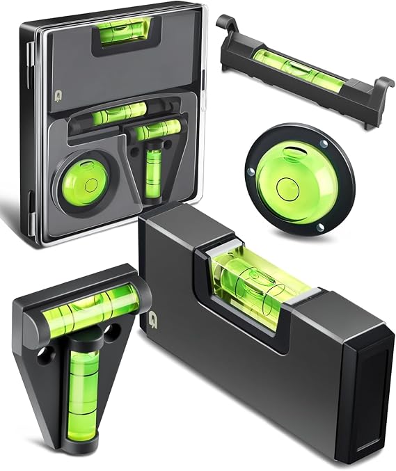 4-in-1 Level Tool Set, String Level, Magnetic Pocket Level, T Level and Bullseye Bubble Level, Mini Level Kit for Picture Hanging, Fencing, RV, Camper, Tripod and Woodworking