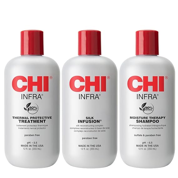 CHI Infra Trio Kit, Includes Infra Shampoo, Infra Thermal Protective Treatment, Silk Infusion For Hair Strength & Shine, Paraben & Sulfate-free, 3 Products, 12 Oz