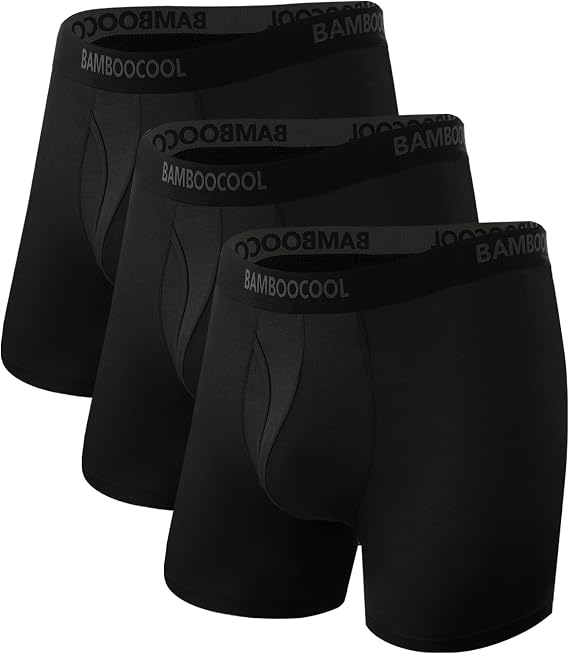 BAMBOO COOL Men's Underwear Breathable Boxer Briefs with Fly Moisture-Wicking Lightweight Underwear 7-Pack
