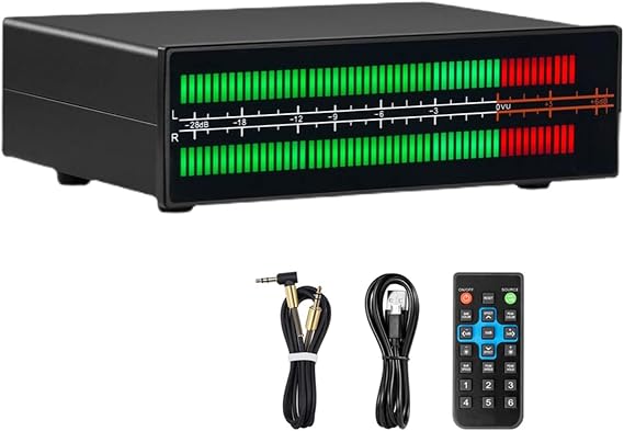 LED Audio Spectrum Analyzer, Dual Channel Sound Level Meter, with 112 Bit Stereo Display, 8 Display Effects, PPM/VU Display Mode, Used As 3.5mm/RCA Audio Converter/Splitter
