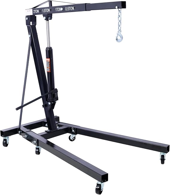 2-Ton Folding Engine Crane, 4000lb Hydraulic Hoist with Adjustable Load Arm