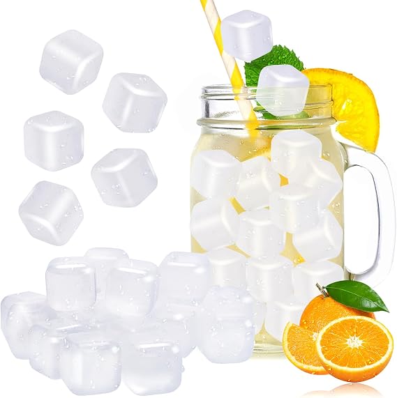 80 Pack Reusable Ice Cubes, Plastic Ice Cubes, Square, Transparent