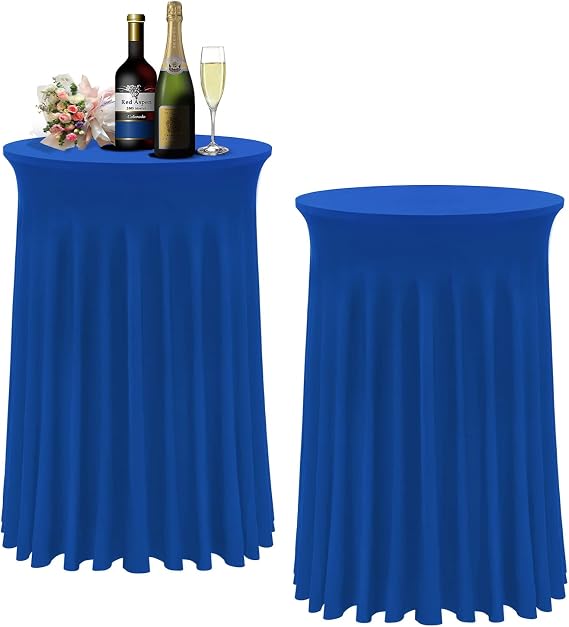 BDDC Cocktail Table Tablecloth with Natural Wavy Round Skirt | GRS-Certified Eco-Friendly Fabric, Washable, For Bar Wedding Party Banquet, 2 Pack 32"x 43" Royal Blue