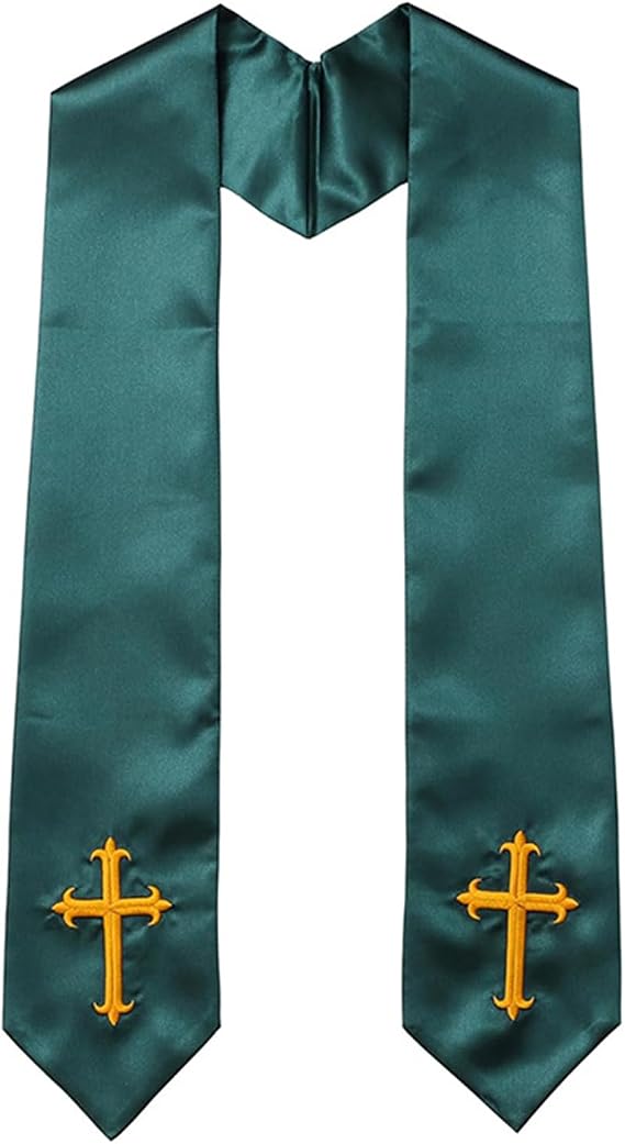 Reversible Embroidery Clergy Stole with Crossed Design Tassels for Priests Pastors Services Ceremonies