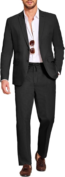COOFANDY Men's 2 Piece Linen Suits Set Casual Lightweight Linen Suit Blazer Jacket and Pants