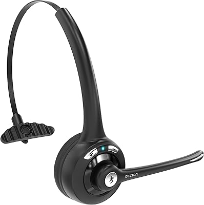 Delton 10X Bluetooth Computer Headset, Over-The-Head Single Ear Wireless Headset with Noise Canceling Mic for ComputerLaptopCall CenterTruck Driver, Works with All Meetings Apps - Black