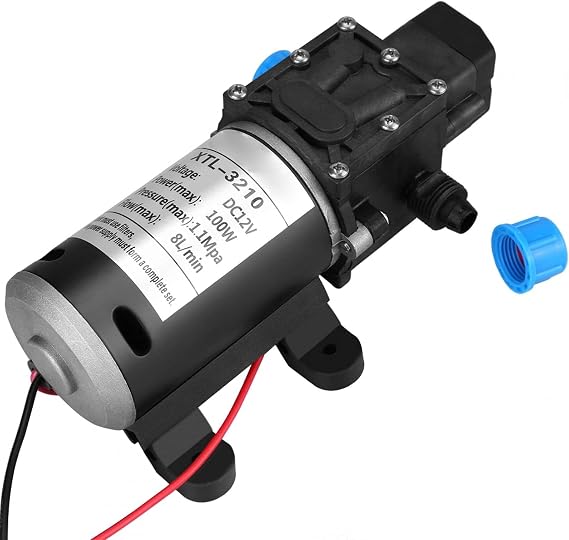 Akozon high Pressure Pump 12v 15mm Connector + Guzzler self-Priming 12v DC 100 W 8 l min 160 psi high Pressure Smart Valve (Pressure Switch) car wash Solar Energy Replacement Acc