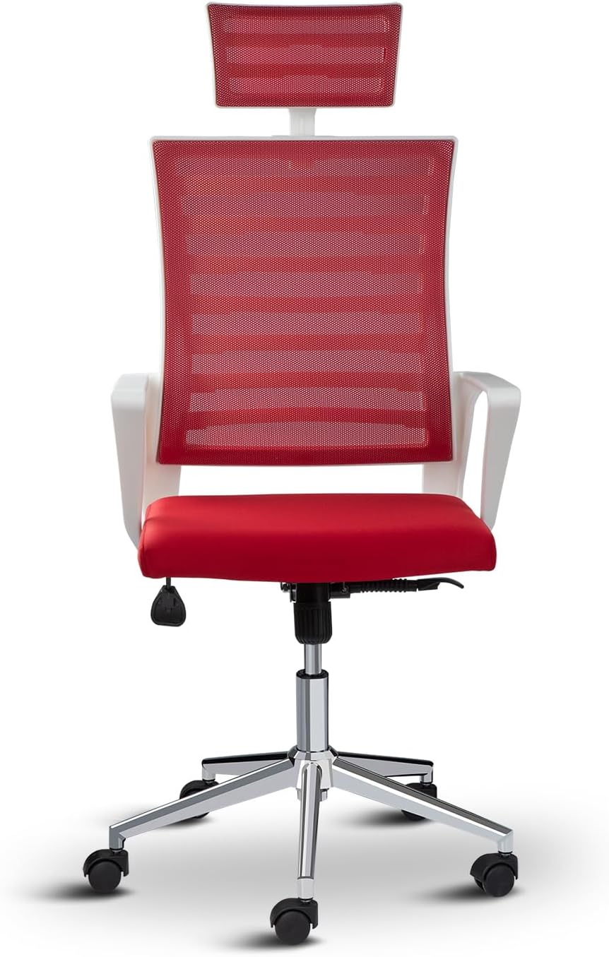 Ceo Fileli Başlıklı Metal Ayaklı Çalışma Koltuğu Ofis Sandalyesi (KIRMIZI)