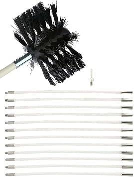 chimney sweep kit Chimney Sweeping Kit For Pellet Stove, Chimney Brush Kit - Diameter 100 Mm, 6 Rods Of 410 Mm, 1 Brush Head - For Wood Stove, Chimney Cleaning(12 Rods,610mm)