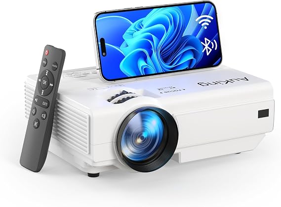 AuKing Projector,2026 Upgraded Mini Projector with Wifi and Bluetooth, Full HD 1080P Home Theater Video Projector Film & Slides Projector