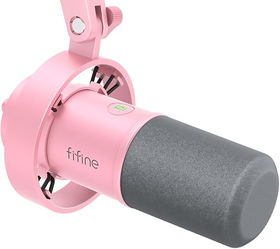 FIFINE AmpliTank K688P XLR/USB Dynamic Microphone, Vocal Podcast Mic | Streaming Microphone with Shock Mount, Mute Button, Gain Knob, Headphones Monitoring, for Recording Voice-Over, Video, Pink