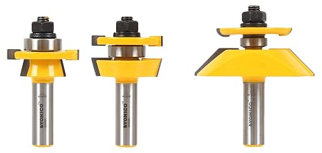 YONICO Router Bits Set Cabinet Door Rail and Stile Raised Panel Back Cutter 3 Bit Bevel 1/2-Inch Shank 12349