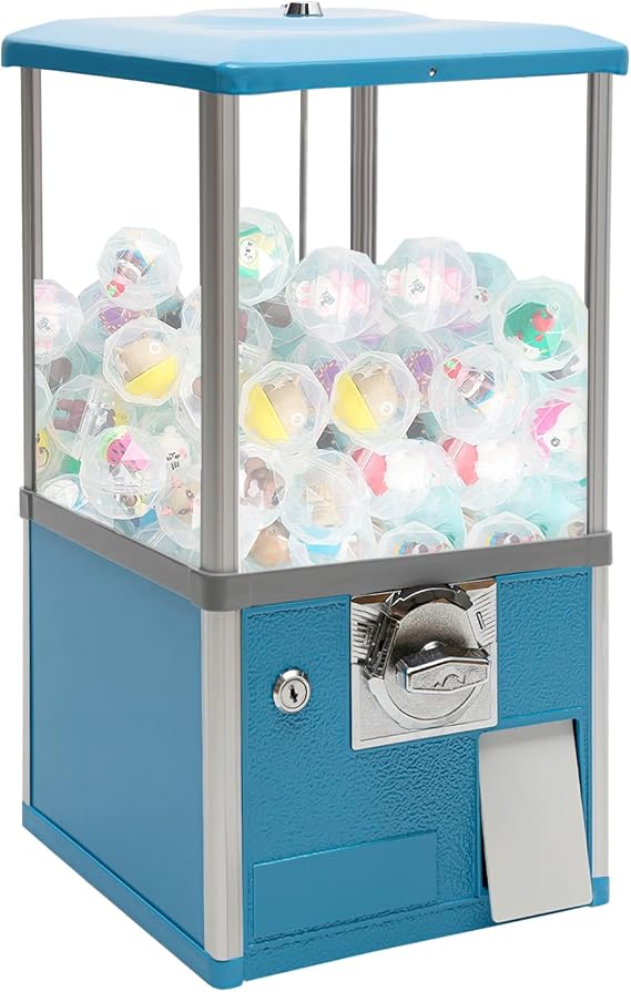 Vending Machine,Toy Capsule Vending Machine,Commercial Gumball Dispenser Machine, Candy Machine for Lucky Draw, 25 Cent Coin Operated Vending Machine with Lock, Blue (Blue)