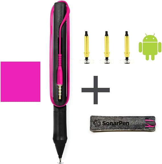 SonarPen - Pressure Sensitive Smart Stylus Pen Bundle w Replacement Nibset Optimized 4 Android & SonarPen Pocket Carrier. Compatible with Apple iPad/iPhone/Android/Switch/Chromebook (Fuchsia)