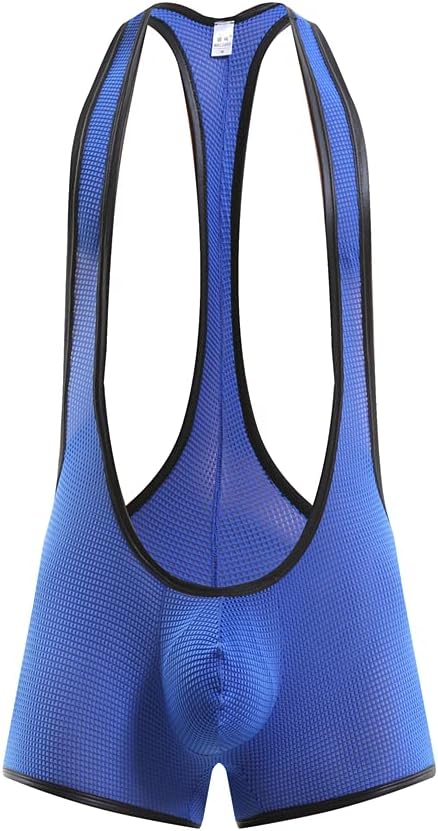 Mens Leotard Mesh Bodysuit Jockstrap Boxer Briefs Wrestling Singlet One-Piece Underwear