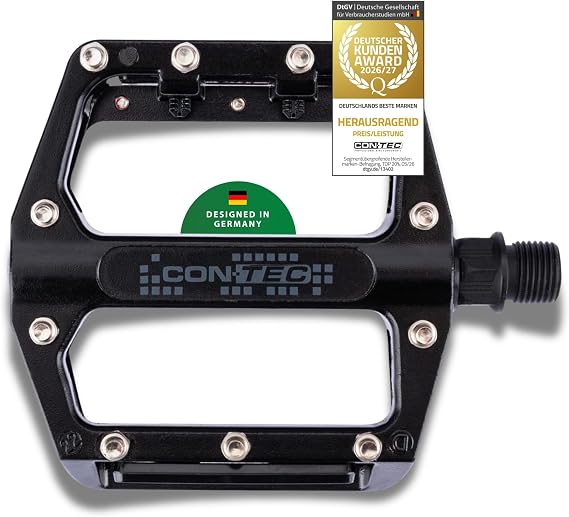 CONTEC 2 x Aluminium Platform Pedal 2Black Heavy Duty Durable Ideal for MTB Bike Park Cruiser Ergonomic High Grip Black