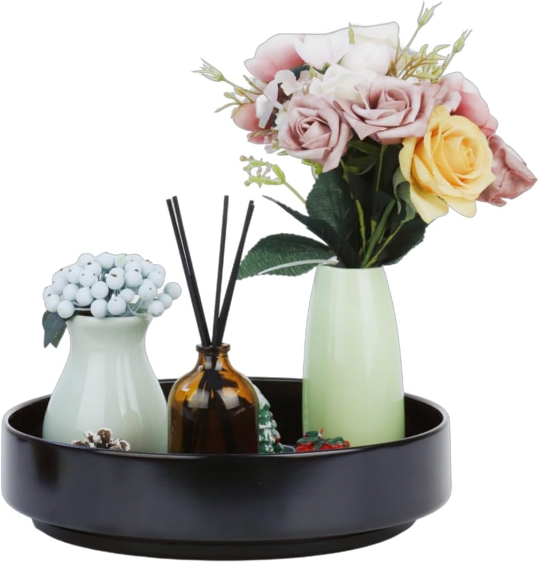 Black Serving Tray Rotating Turntable for Home Decor Coffee Table Centerpiece, Holiday Table Centerpieces Home Decor, Centerpiece Farmhouse Countertops for Christmas- 10.23 inch
