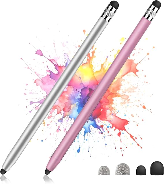 2 Pcs Stylus Pen for iPad, High Sensitivity Precision Stylus Pen for Touch Screen, Compatible with iPhone Samsung Android Tablets All Capacitive Touchscreen with 4 Rubber Tips (Silver/Rose Gold)