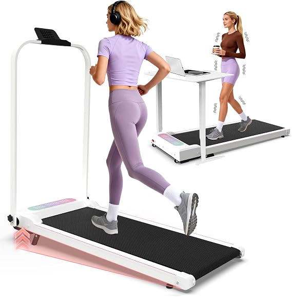 Compact Treadmill for Home with Incline, Foldable Walking Pad Treadmills with Handle Bar, LED Display & Remote Control, Portable Under Desk Running Pad for Small Spaces Office