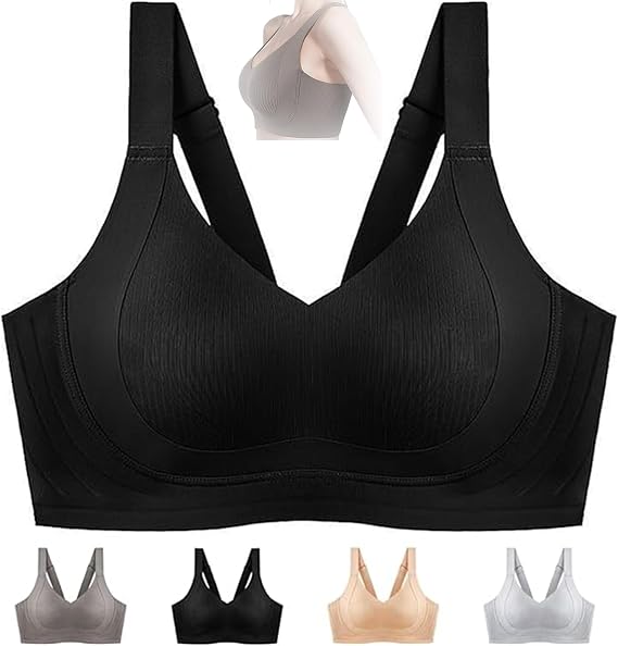 Wire-Free Non-Marking Skin-Friendly Push-Up Bra, Adjustable Seamless Bra, Support and Lift Full Coverage Bralettes (Black,M)