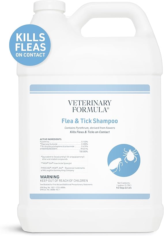 Veterinary Formula Flea and Tick Shampoo for Dogs and Cats, 1 Gallon Dog and Cat Flea Shampoo with Pyrethrum to Kill Fleas, Ticks On Contact Cleanses and Exfoliates
